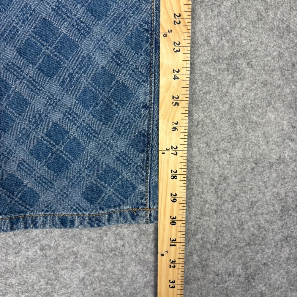 Shein Blue Plaid Print Denim Jeans Straight Leg Check Pattern Pants Mens Size L - Picture 3 of 6
